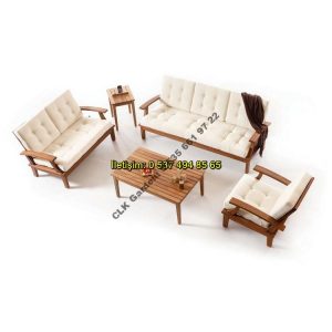 CLK Garden Iskandinav Iroko Ahşap Teak Bahçe Mobilya Oturma Takımı 3+1+1+OS
